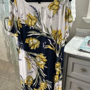 JM Collection White and Yellow Floral Midi Dress